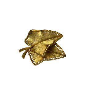 Vintage B.S.K. Gold Tone Double Leaf Brooch Pin Textured Fall Autumn